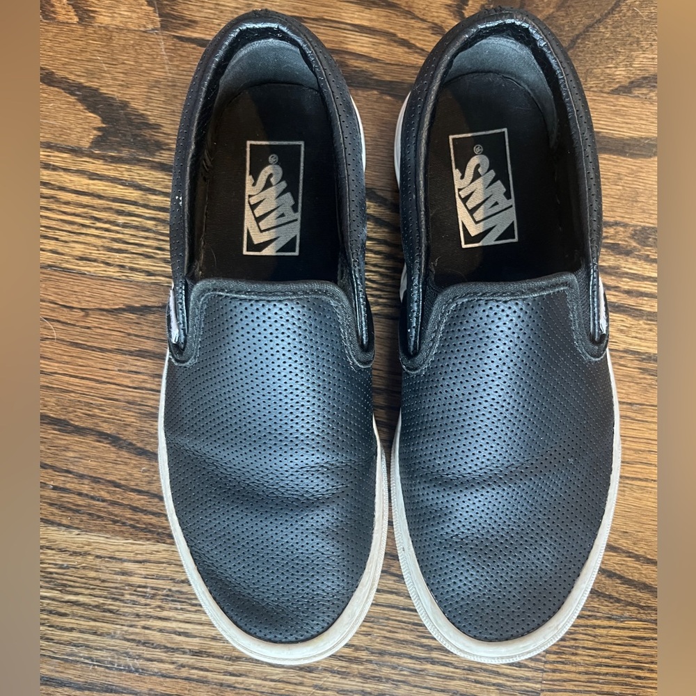 Vans leather slip ons black womens size 6 used